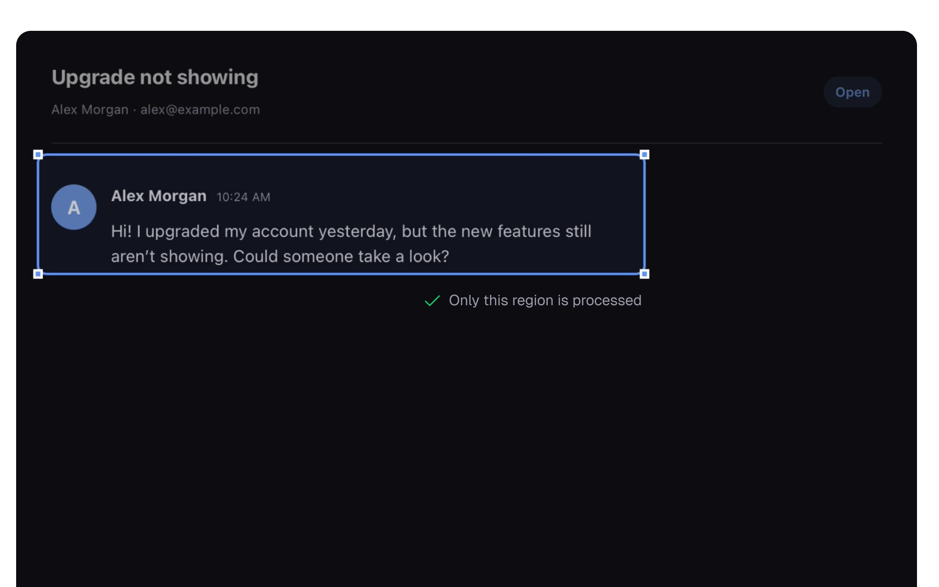 A selection drawn around the one message WriteButler should read, with the rest of the screen left out