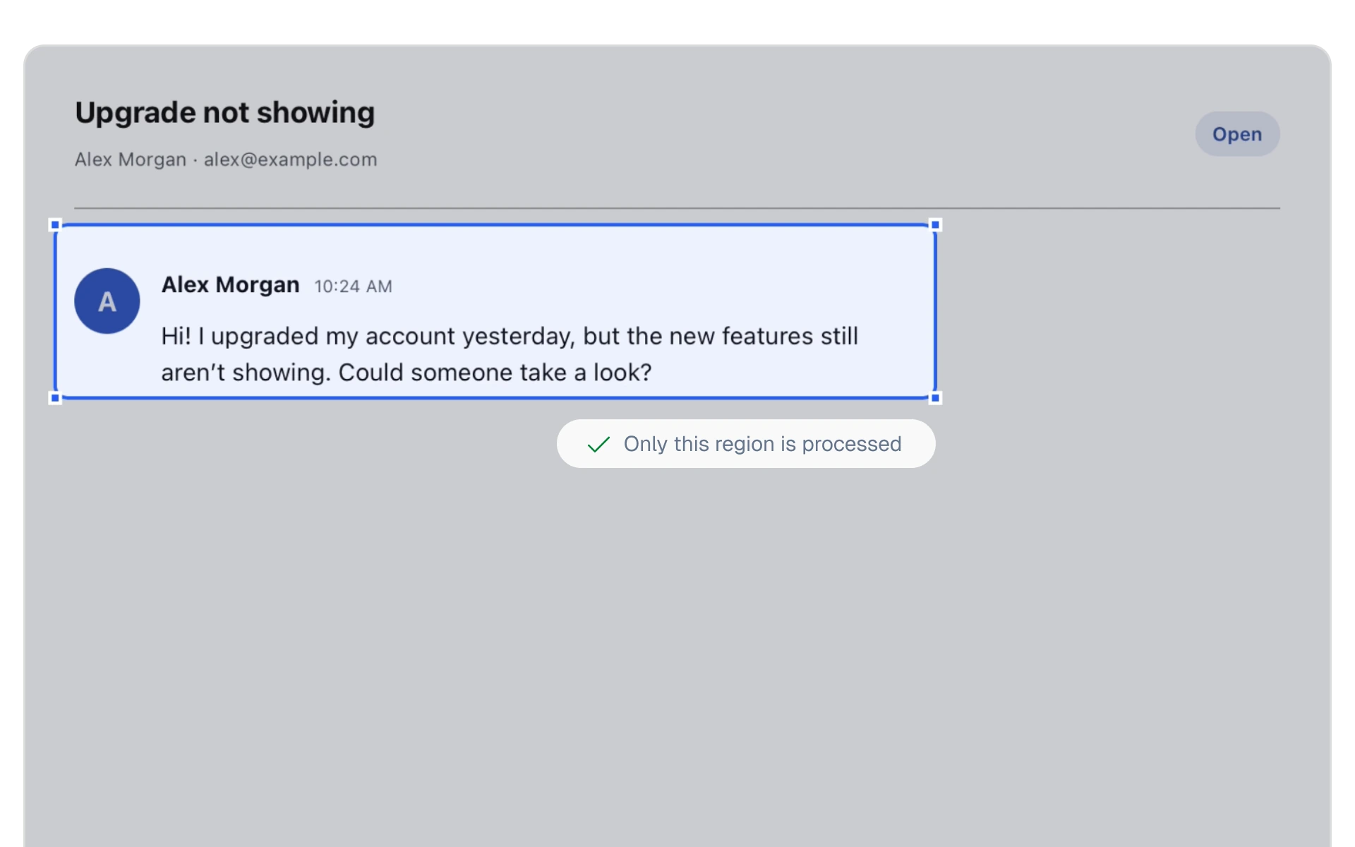 A selection drawn around the one message WriteButler should read, with the rest of the screen left out